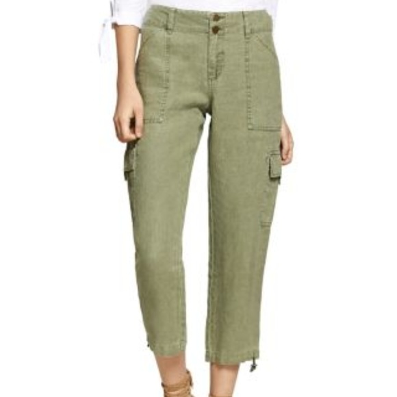 Sanctuary Pants - Sanctuary Green Terrain Crop Cadet 100% Linen Pant